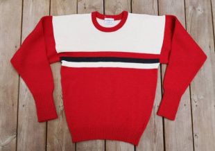 Vintage 80's / 90's Parkhurst acrylique tricot Made in Canada pull rouge, noir et blanc rayé grand