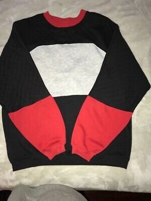 VTG Cheetah Brand Colorblock Sweater Red White Gray Striped Pullover