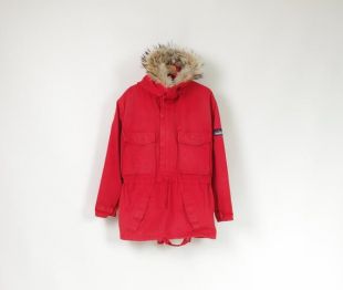Parka Jacket in red with fur collar 