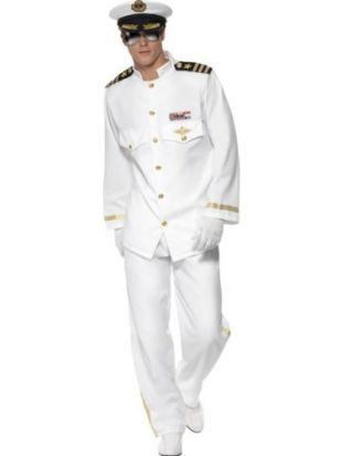 Smiffys Men L-US Size 42"-44" Deluxe Captain Costume, White