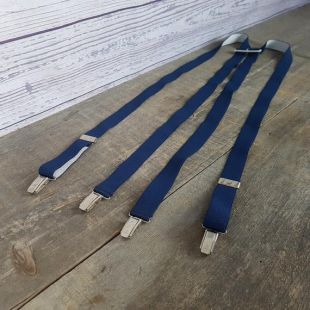Vintage Navy Blue Suspenders / Elastic Band / Plastic Back Hardware / Silver Tone Metal Clip Braces / Classic Outfit / Wedding Wear