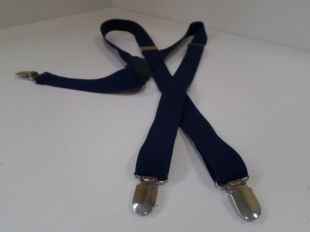 Clip vintage des années 1980 sur Navy Blue Suspenders, Silver Clips et Silver Adjusters, une taille s’adapte à tous réglables avec des clips Argent