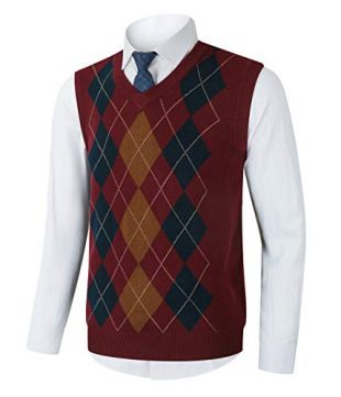 Casual Knitwear V-Neck Sleeveless Slim Fit Argyle Pullover Knitted Sweater Vest