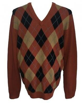 Argyle Pattern Cotton V Neck Pullover Sweater