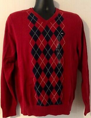 V-neck knit sweater Plaid in red/navy