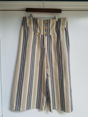 Minibee Womens Striped Linen Pants Casual Wide Leg Cropped