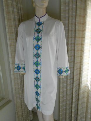 Robe de Style asiatique blanc vintage Nylon w/broderie