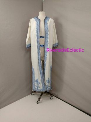 Brodé Cotton Ethnic Hippie Long vintage 80's Unisex Robe Host hostess Authentic Handmade Festival Boho Floor Length Dress Jacket