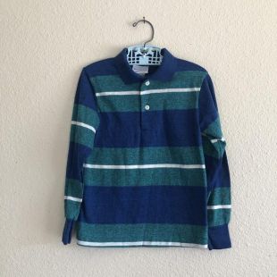 1980s Shades of Blue Striped Polo Tee