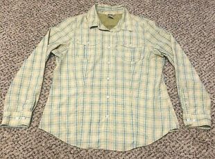 Trading Beige Blue Plaid Vented Lightweight Long Sleeve Shirt