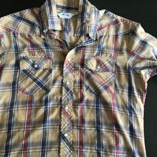Rétro vintage 80s Dakota Plaid Shirt 2XL Mens Five Brother Beige XXL Western Short Sleeve Snap Front Casual Hipster Made in USA Blue Red
