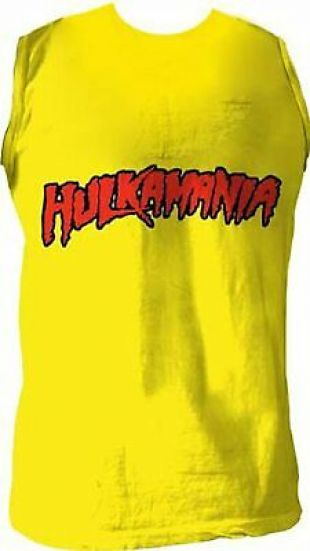 Erwachsene Wrestling Hulk Hogan Hulkamania Ã¤rmellos gelb KostÃ¼m T-Shirt Tee
