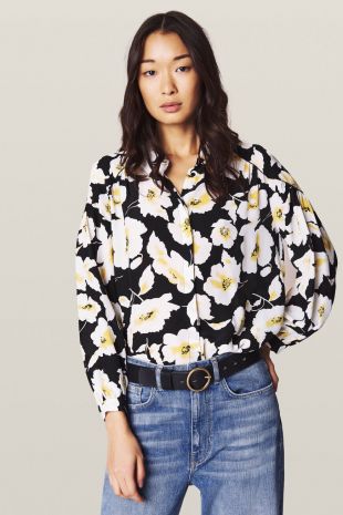 CHEMISE COL CLASSIQUE IMPRIMÉ FLORAL  NOIR