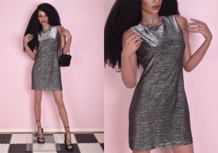 des années 90 en argent et noir métallisé rayé robe/Medium/1990 s/Tank/sans manches