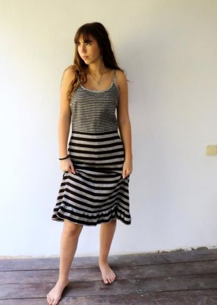Luis Mari Dress, Vintage 60s 70s Boho Hippy Knit Striped Silver Brown High Waist Midi Sweater Metallic // M