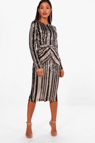 Boutique Lara Stripe Sequin Midi Dress