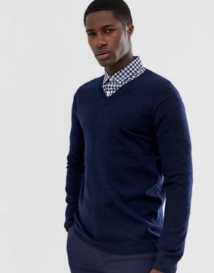 merino wool v-neck sweater in navy