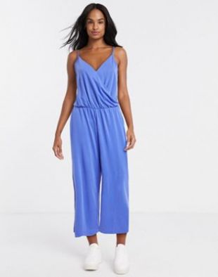 Monki Lina wrap strappy jumpsuit in blue