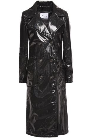 Black Cracked-vinyl trench coat