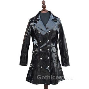 Femmes PVC Shinny Jacket Black Ladies Gothic Trench Coat