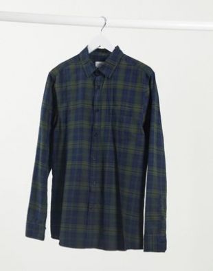 Chemise à manches longues à carreaux - Vert et bleu marine