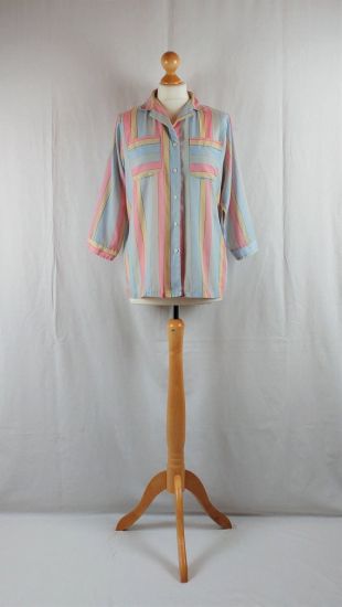 vintage Oak Hill 1970 Pastel Striped Roll Tab Sleeve Blouse