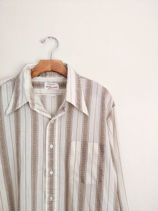 Vtg 70s Western Tan Striped Lightweight Shirt XL