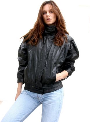 80s Black Bomber / Veste en cuir surdimensionné / Ladies Street Wear Boyfriend Coat - L