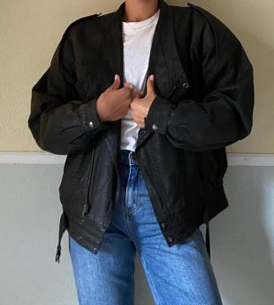 vintage Genuine Leather Bomber Jacket