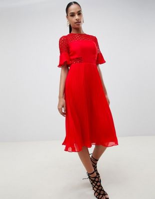 Asos - lace insert pleated midi dress