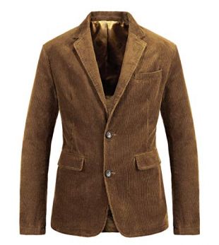 Men's Vintage Casual Work Wear Corduroy Suit Blazer Jacket Sport Coat (Medium, Brown)