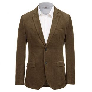 Men's Corduroy Casual Sport Coat Jacket Two-Button Blazer Cotton Dark Brown S