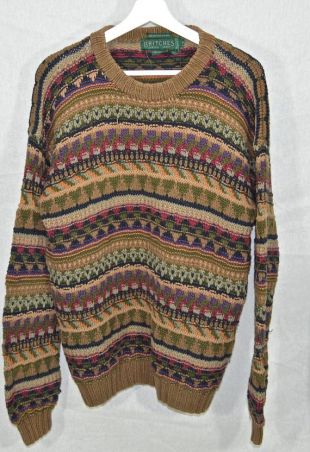 BRITCHES CLASSIC SPORT Hand Knit Coogi style Sweater / Size L Large - Pullover Jumper multicolore