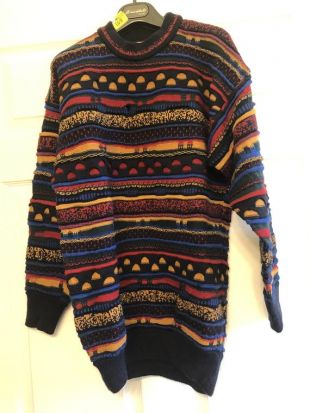 vintage Toorallie Australia Colorful Multi-Pattern Long Sleeve Sweater Sz M