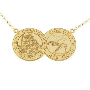 St Christopher Coin Style Necklace Double Coin Disc Pendant Gift for Her 9ct Gold Plated on Sterling Silver - Personalized Engraving Option St Christopher Coin Style Double Coin Disc Pendant Gift for Her 9ct Gold Plated on Sterling Silver - Personalized E
