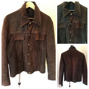 vintage 60s/70s Mens Chocolate Brown Heavy Suede Jacket w/ Snaps - Made by Buckboard - Taille 44