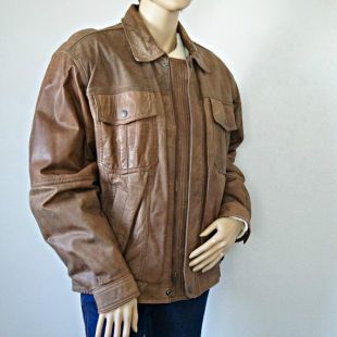 Levi Jacket vintage Brown Leather Lined Zip Front Western Trucker Taille Moyenne