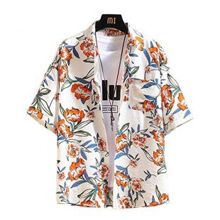 Men's Regular-Fit Tropical Short Sleeve Floral Print Beach Hawaiian Shirts for Men (C3036, L)