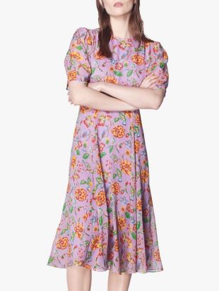 Garland Purple 1940's Floral Print Silk midi Dress