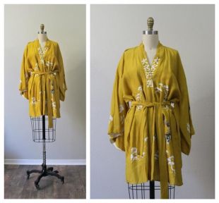Vintage 1940s 50s I Magnin Mustard Gold California Kimono jacket Coat // Modern One Size