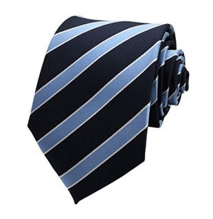 New Men's Dark Blue Light Blue Striped Silk Tie Business Wedding Necktie