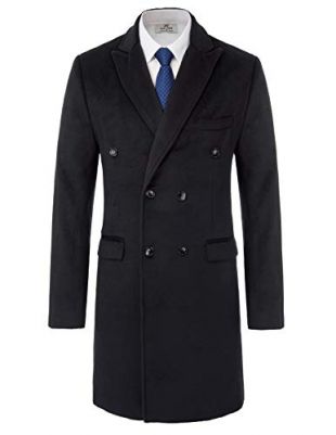 Men's Double Breasted Trenchcoat Notch Lapel Long Coat Thermal Overcoat S Black
