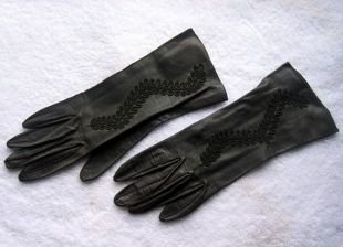 GLOVES Vintage Dress Paire 60s Mod Fine Black Leather Soft Kid Tressé