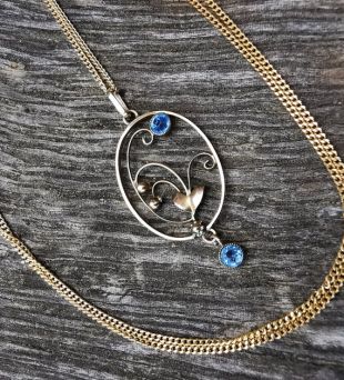 Antique 9ct or bleu zircon pendentif avec chaîne en or 9ct moderne