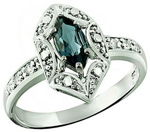 Sterling Silver 925 Ring Genuine Gemstone Marquise Shape 0.70 Carat with Rhodium-Plated Finish (12, London-Blue-Topaz)