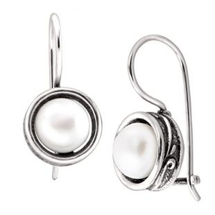 'Modern Fairytale' 7.5-8 mm Freshwater Cultured Pearl Drop Earrings in Sterling Silver
