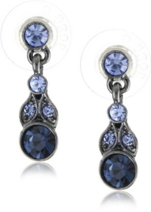 Hematite-Tone and Tonal Blue Drop Earrings