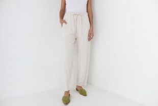 Parfait, minimal marocain crème de chanvre taille haute détendue, pantalon slim fit tapered / pantalon w / Taille haute - Cordon extensible