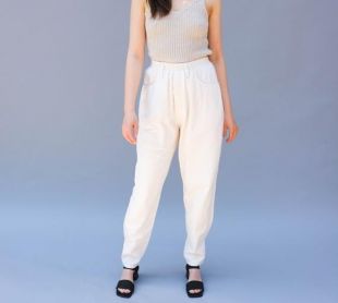 Pantalon en coton blanc taille haute avec bande élastique de taille