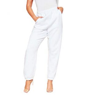 Women Ladies Sweatpants Pockets Elastic High Waist Cinch Dance Athletic Jogger Pants Casual Baggy Trousers (S, A-White)